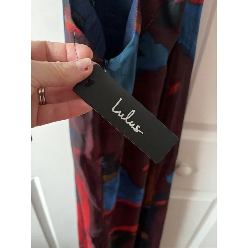 Lulu's Solayne Multi Abstract Strappy Halter Maxi Dress New With Tags Size Small - Picture 7 of 8